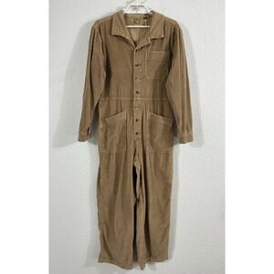 Free People Coverall Womens Small Tan Corduroy Gia Cord Button Front Jumpsuit